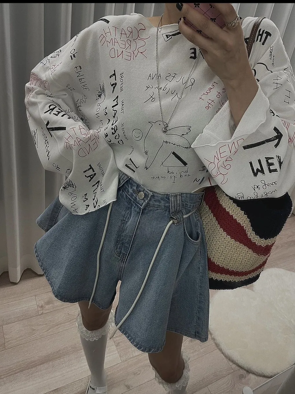 Jeans de Mezclilla Anchos de Pierna Ancha con do Retro para Mujer, Cintura con Cordón, Hoados, Ajustados, con Dobladill...
