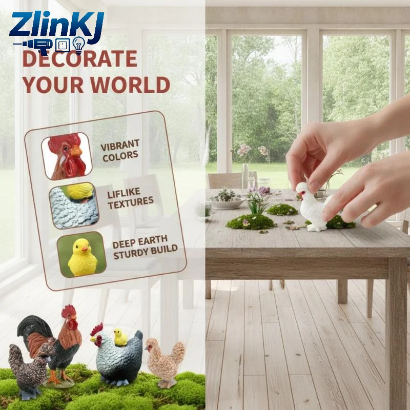 Solid Lifelike Rooster, Hen, And Chick Animal Models, Suitable For Home Decoration And Children's Toys.