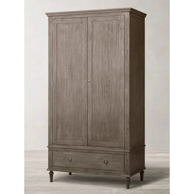 American oak wardrobe French retro storage cabinet adult wardrobe bedroom double door solid wood wardrobe