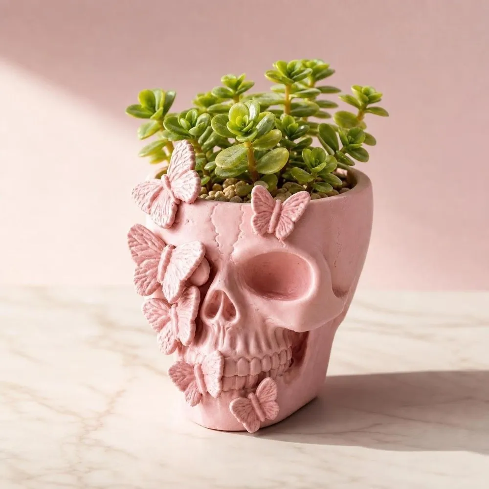 Gothic Butterfly Skeleton Statue Home Decorations Funny Halloween Skull Ornaments Large Capacity Vase Flower Pot Halloween