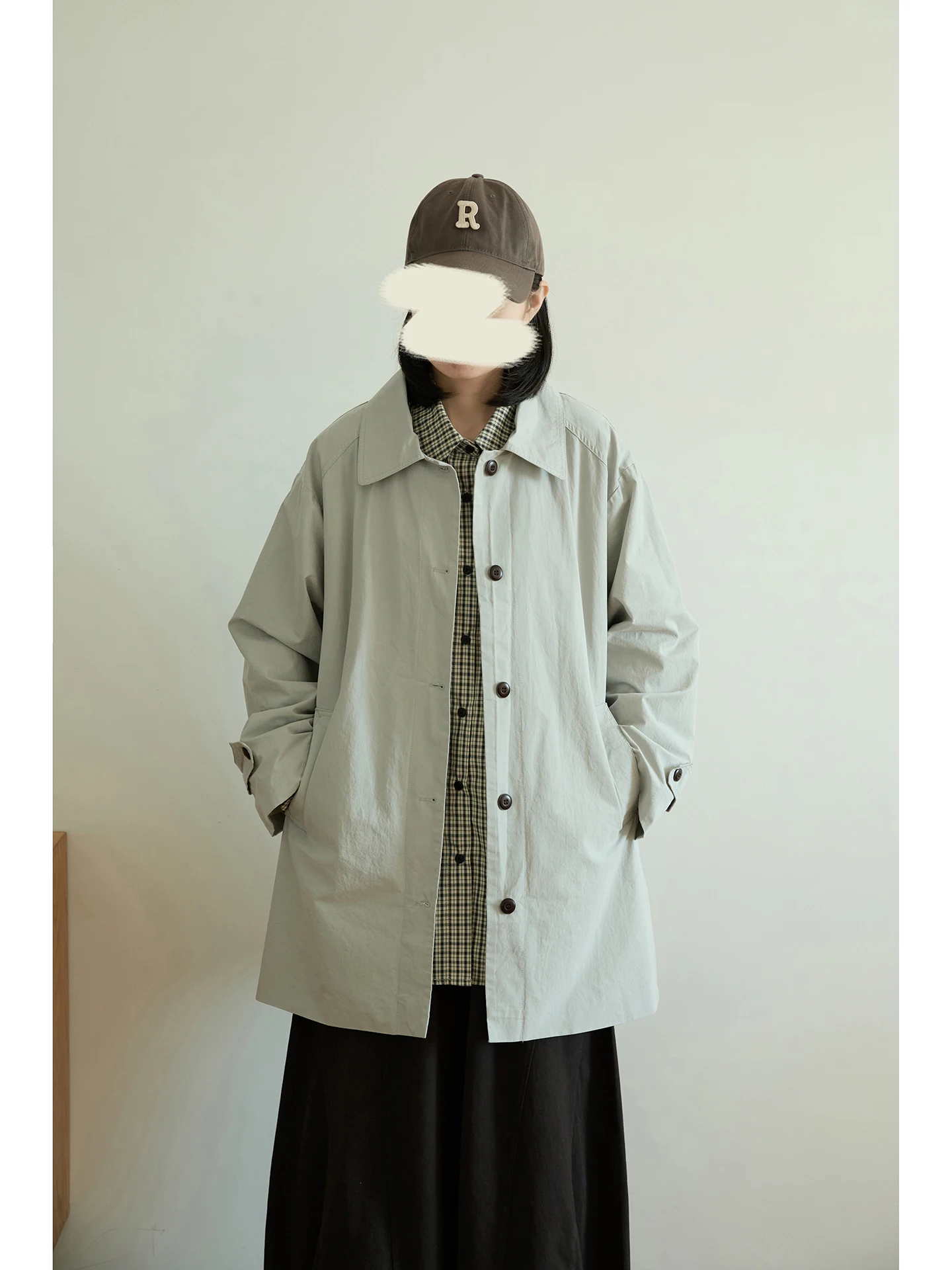 

Однотонная ветровка с отложным воротником и длинными рукавами в молодежном стиле, весна 2026, новинка, свободный крой, хлопковое пальто