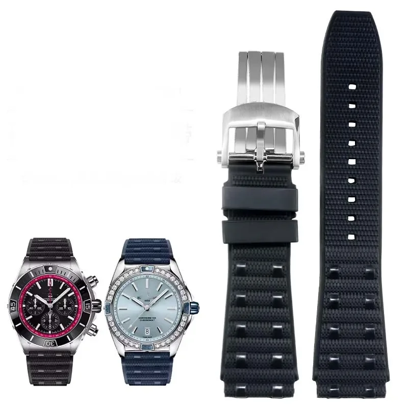 Wysokiej jakości pasek do zegarka z gumy fluorowej do Breitling B01 Sports FKM męski pasek do zegarka 22mm czarny niebieski bransoletka narzędzie fluoroelastomer