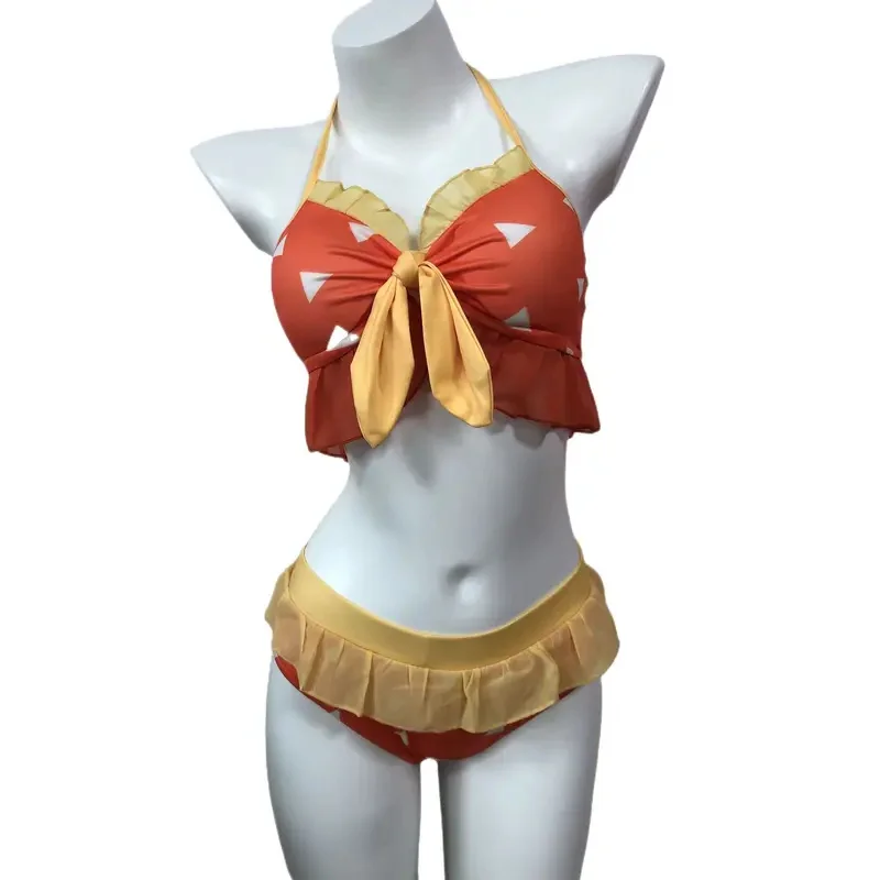 New Cosplay Swim Wear Kamado Tanjirou Agatsuma Zenitsu for Women Girl Bra Shorts Summer Vacation Beach Swimwear