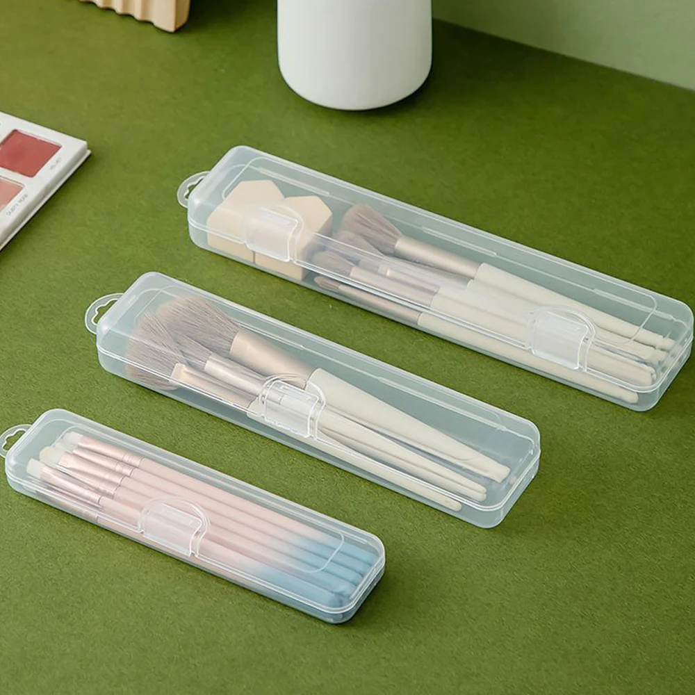 1PC Transparent With Cover Storage Box Portable Makeup Brush Organizer Eyebrow Pencil Tableware Chopsticks Kitchen Accessories