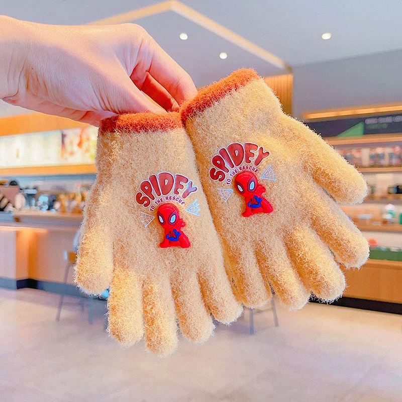 Gants Marvel Spider Man pour enfants, gants rembourrés chauds, anti-gel, ensembles à cinq doigts pour étudiants, automne et hiver, garçons