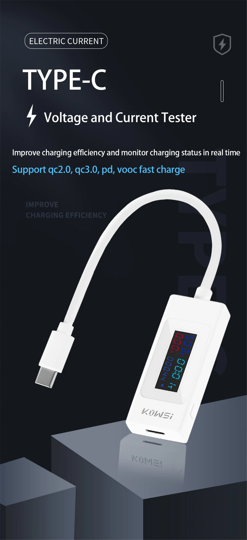 Typ-C Tester 4-30V 6,5A Spannungs- und Strommessgerät Farbbildschirm Zwei-Wege-Test Amperemeter Anzeige Powerbank-Ladegerät-Detektor – Detail 1