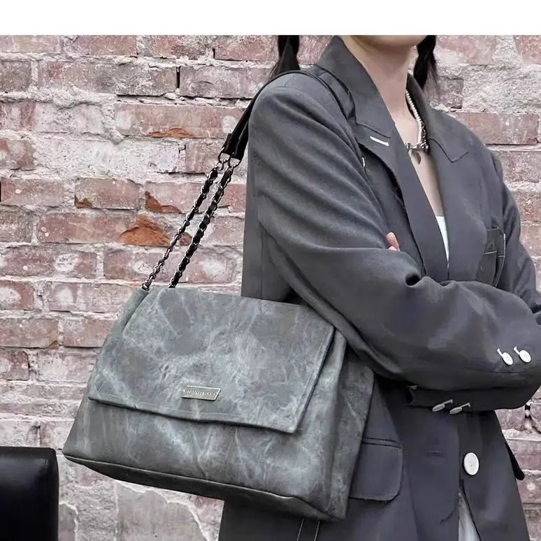 JIAERDI Vintage Denim Grey Shoudler Bags Purse Women Retro Chain Casual Handbag Female Large Capacity Underarm Bag Bolso Mujer