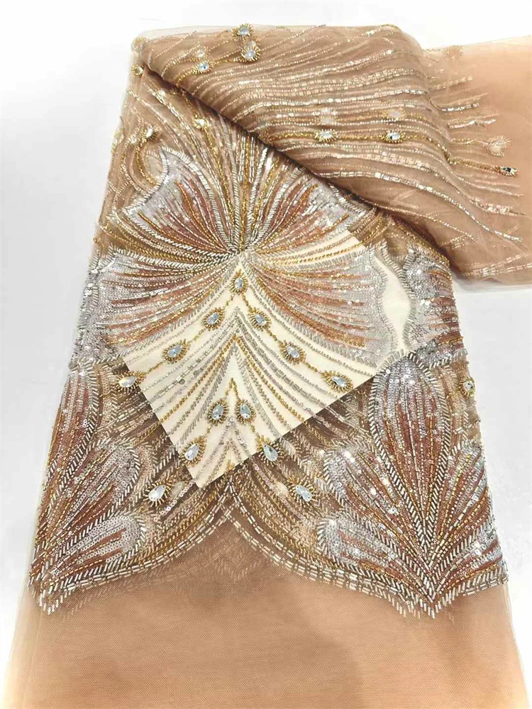 Luxury African Sequins Lace Fabric High Quality 2025 Heavy Beaded Embroidery Lace French Tulle Lace For Nigerian Wedding Dresses