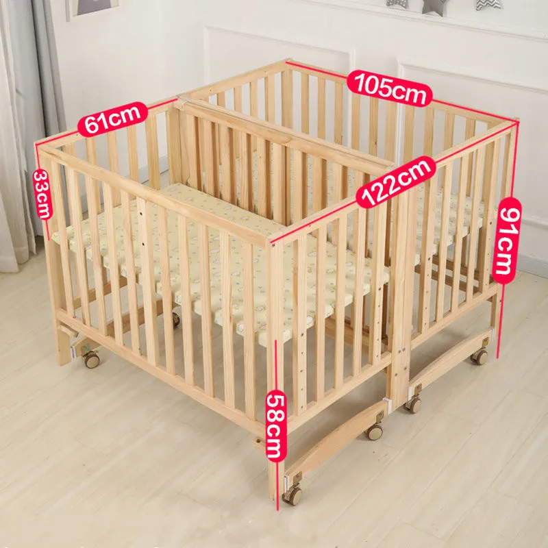 Cuna doble multifuncional para niños gemelos, Cama grande de empalme, cuna BB para recién nacidos