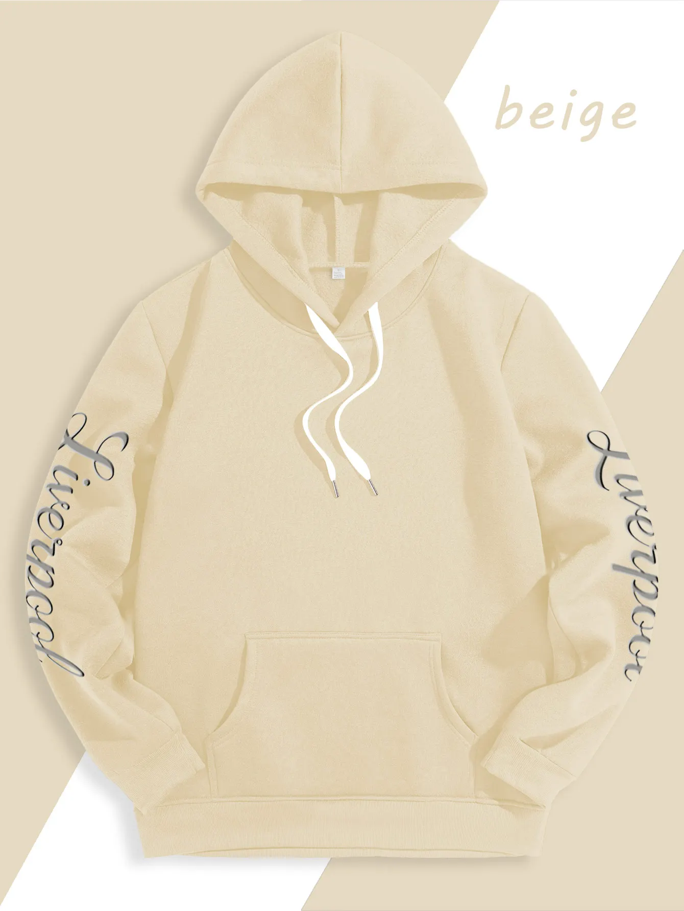 Herren Sport Hip-Hop Hoodie, Liverpool Schriftzug Textgrafik, Fleece-Gefüttertes Sweatshirt für Urbanen Streetstyle und Kaltes Wetter – Detail 15