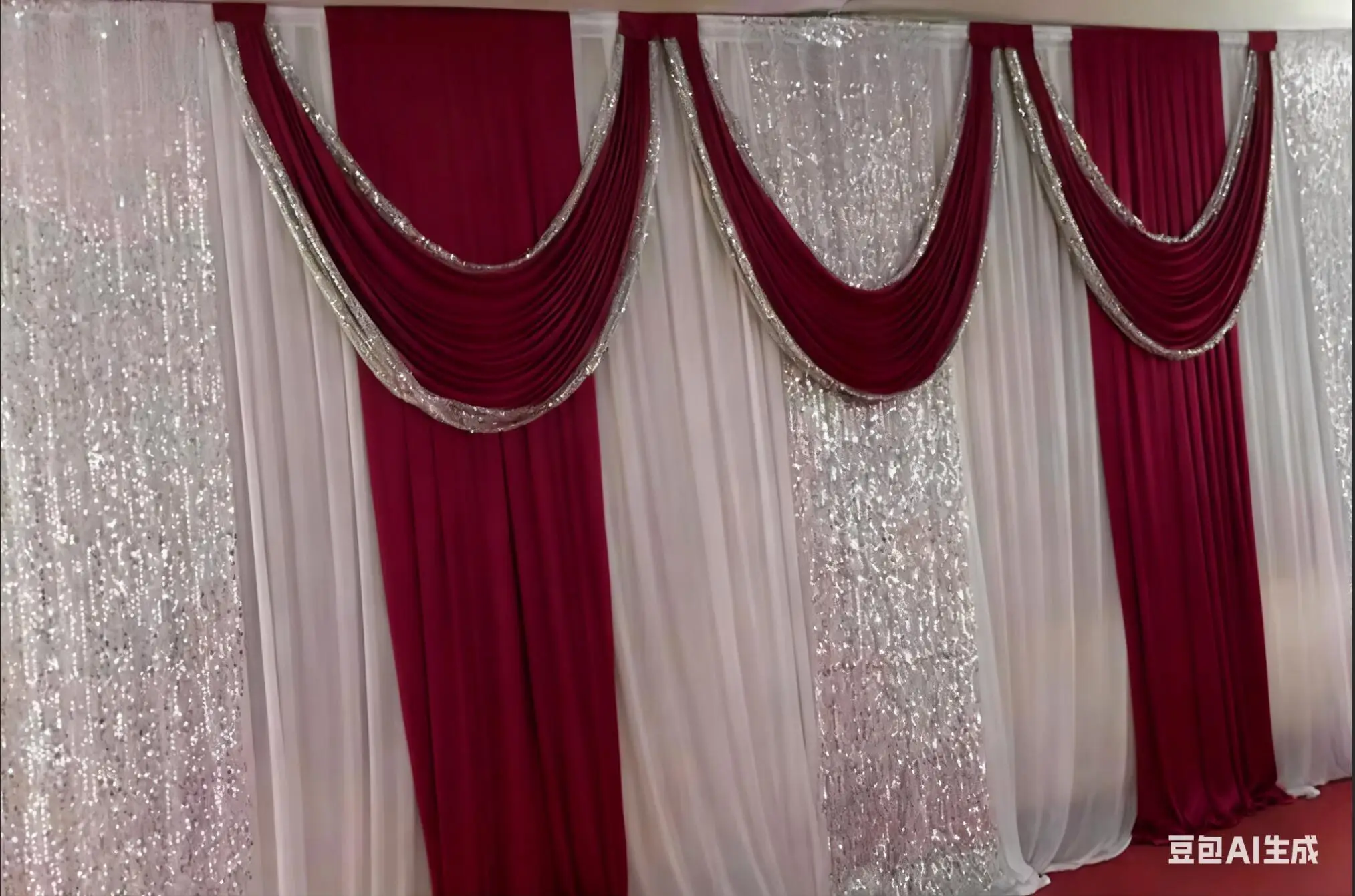 

Красная атласная занавеска с блестящими блестками, роскошный фон, занавеска для свадебного украшения