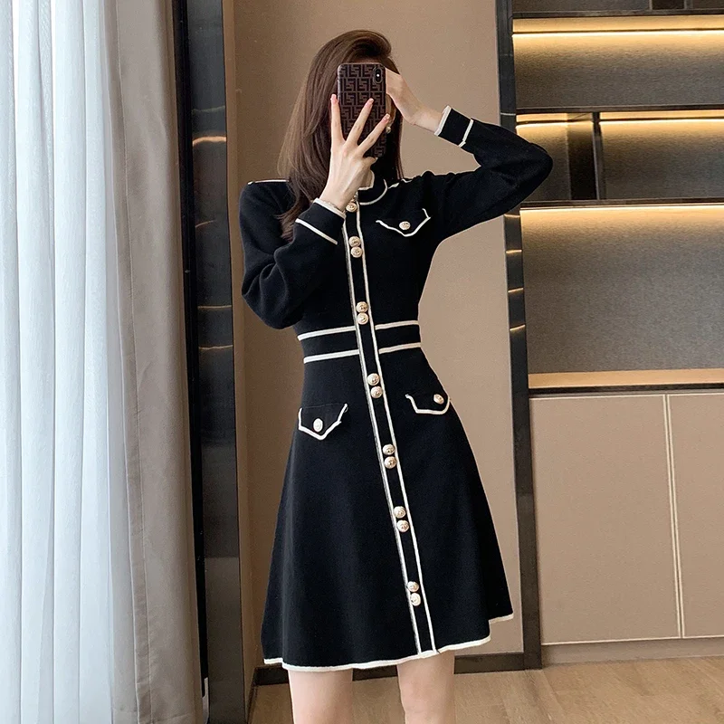 Knitted Dress for Women with Autumn and Winter Bottoms 2024 Autumn Outfit Goddess of Temperament Fan Xiaoxiangfeng Skirt A465