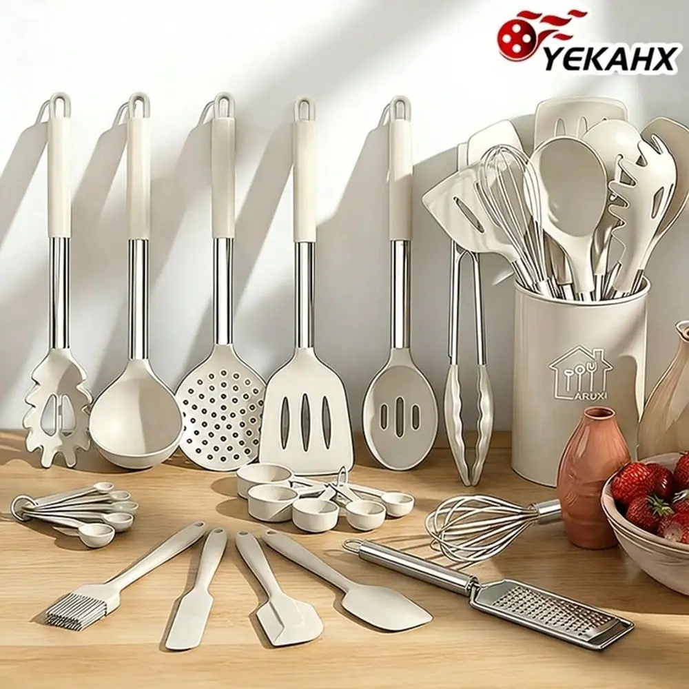 

26-Piece Silicone Utensil Set With Stand – Heat-Resistant Cooking Tools With Black Stainless Steel Handles, Non