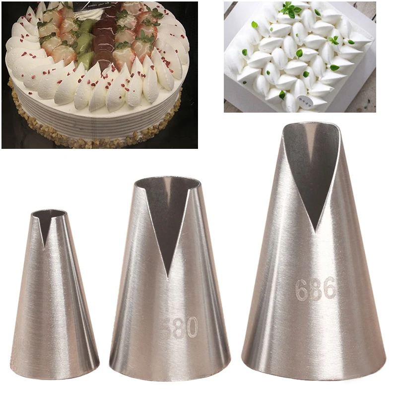 

3pcs Cupcake Icing Piping Nozzles 580S/580/686 Stainless Steel Cream Pastry Tips Cake Fondant Decorating Tools