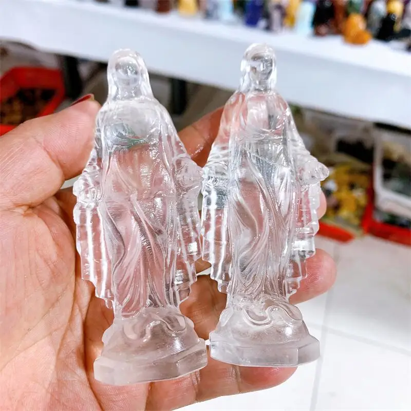 

11CM Natural Clear Quartz Virgin Mary Jesus Home Decor Hand-Carved Crafts Ornaments Reiki Mineral Decoration Gift 1PCS