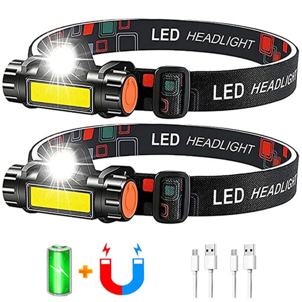 

USB Rechargeable Portable Mini Powerful LED Headlamp XPE+COB Hunting Headlight Waterproof Head Torch with Tail Magnetic