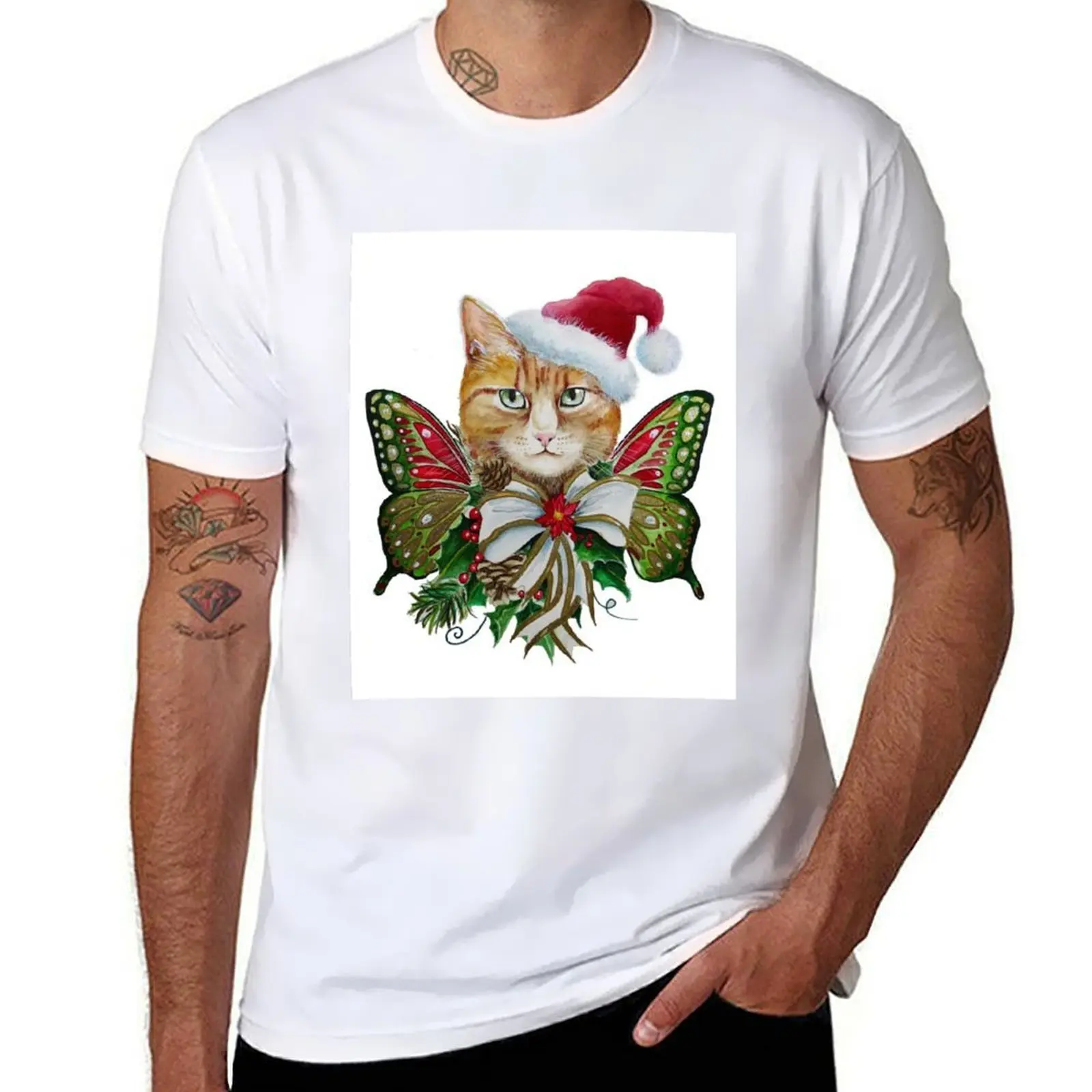 

Футболка Yule Christmas Santa cat, мужские дизайнерские футболки для мужчин, хлопковые футболки с аниме для мужчин, футболка