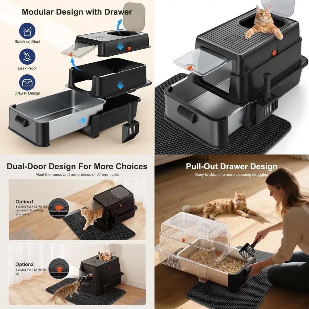 

Очень большой закрытый металлический ящик для кошачьего туалета с высокими сторонами, размер XL для больших кошек, устойчив к запаху и утечке