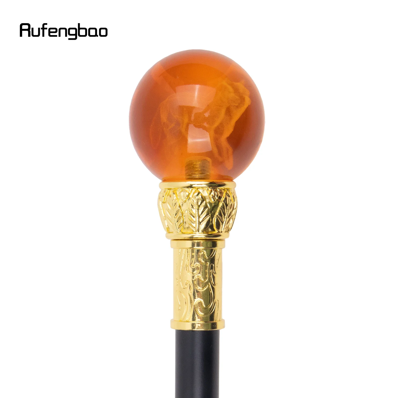 ไม้เท้าแก้วสีน้ำตาลลายหมาป่าสีทอง ไม้เท้าแฟชั่นตกแต่ง ไม้เท้าสุภาพบุรุษสุดหรู ไม้เท้าคอสเพลย์ ไม้เท้าทรงครอสเซียร์ 93 ซม.