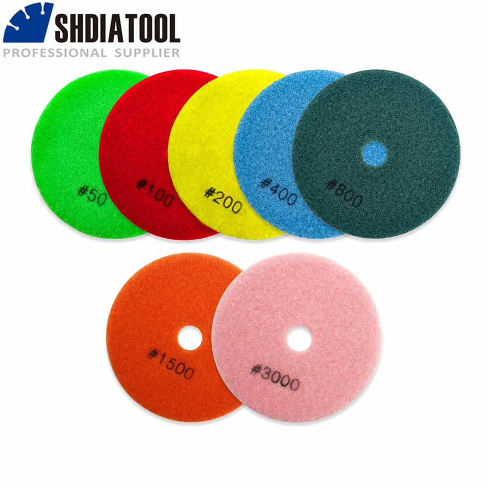 SHDIATOOL 7pcs/Set 125MM Diamond Flexible Polishing Pads Stone Granite Marble White Bond Stone Sanding Disc Wet Grinding Plate