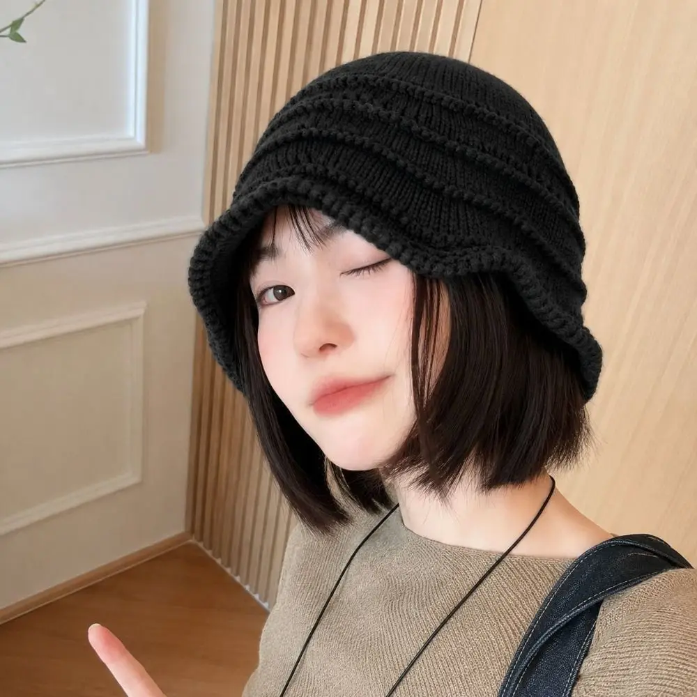 Gifts Hollow Knitted Hat Knitted Bucket Hat Hollow Out Wave Edge Fisherman Hat Knitted Earflap Knit Hat Daily Outfits