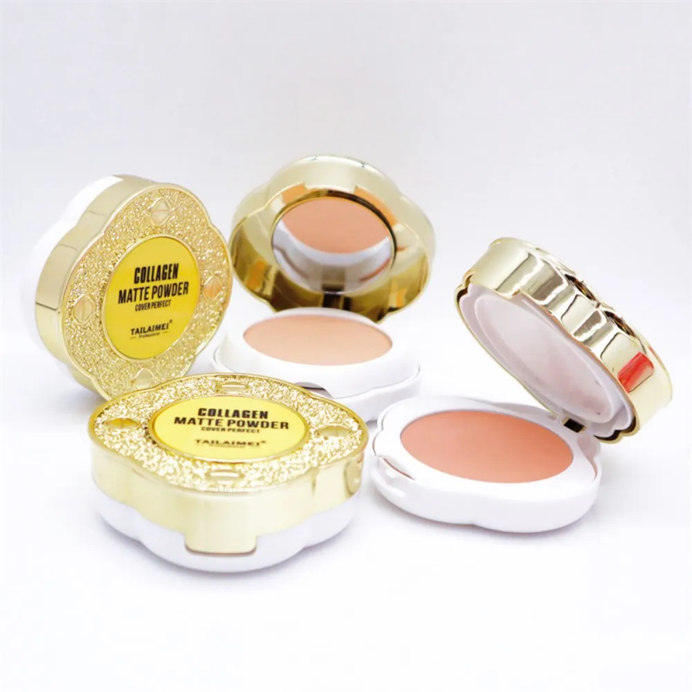 بودرة أساس طبيعية مضغوطة غير لامعة للتحكم في الزيوت وتبييض الوجه وقاعدة كريم أساس مدمجة وخافي عيوب البشرة ومستحضرات التجميل