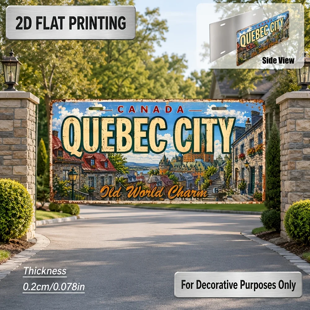 2D Flat, [2D Flat] 2D Flat, 1pc, Quebec City Themed Vintage Sign, for Decorative Use Only, Decorative Plaque, Gift for Friend