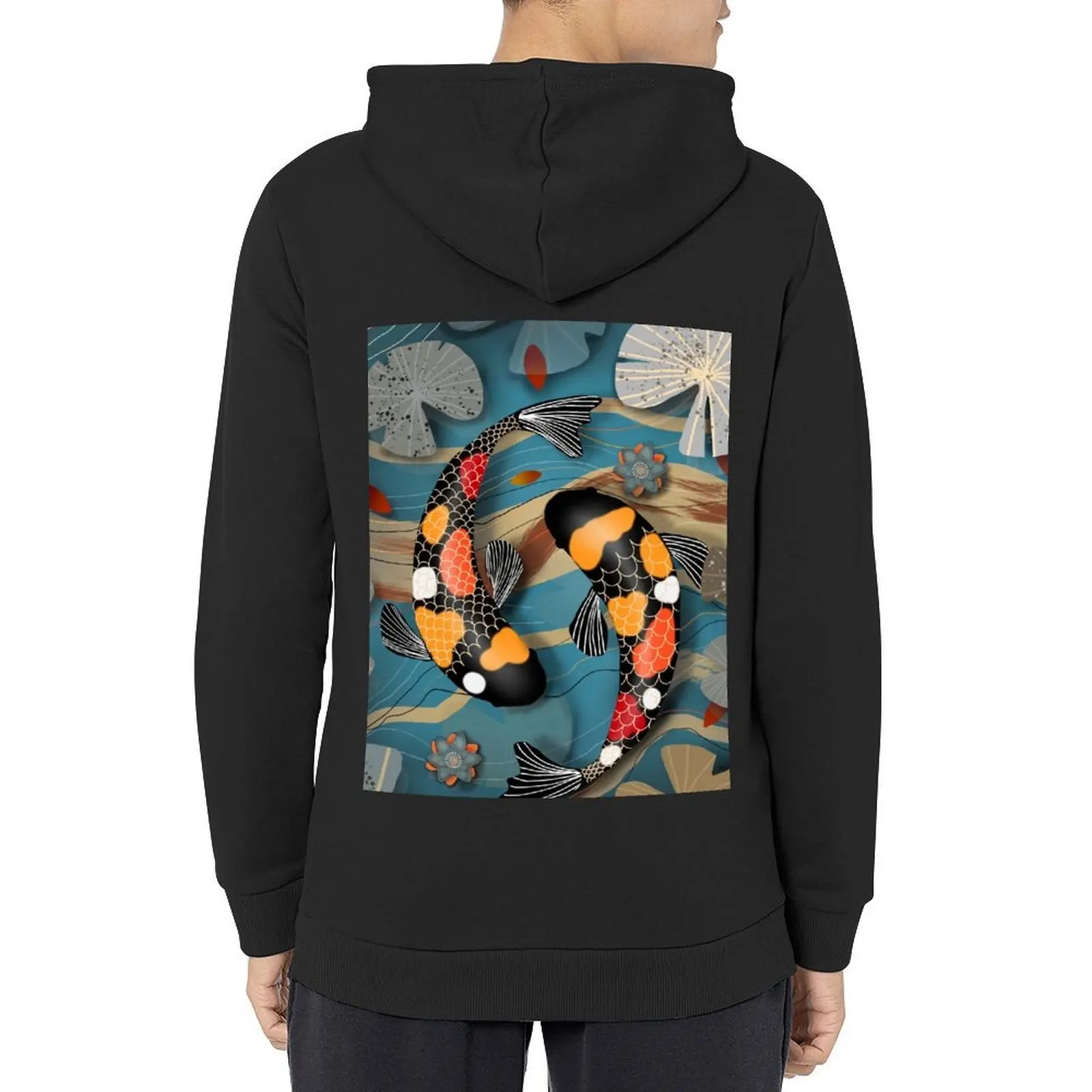 

Koi Watergarden Hoodie hooded shirt men's sweat-shirt set men's clothing male clothes new in hoodies