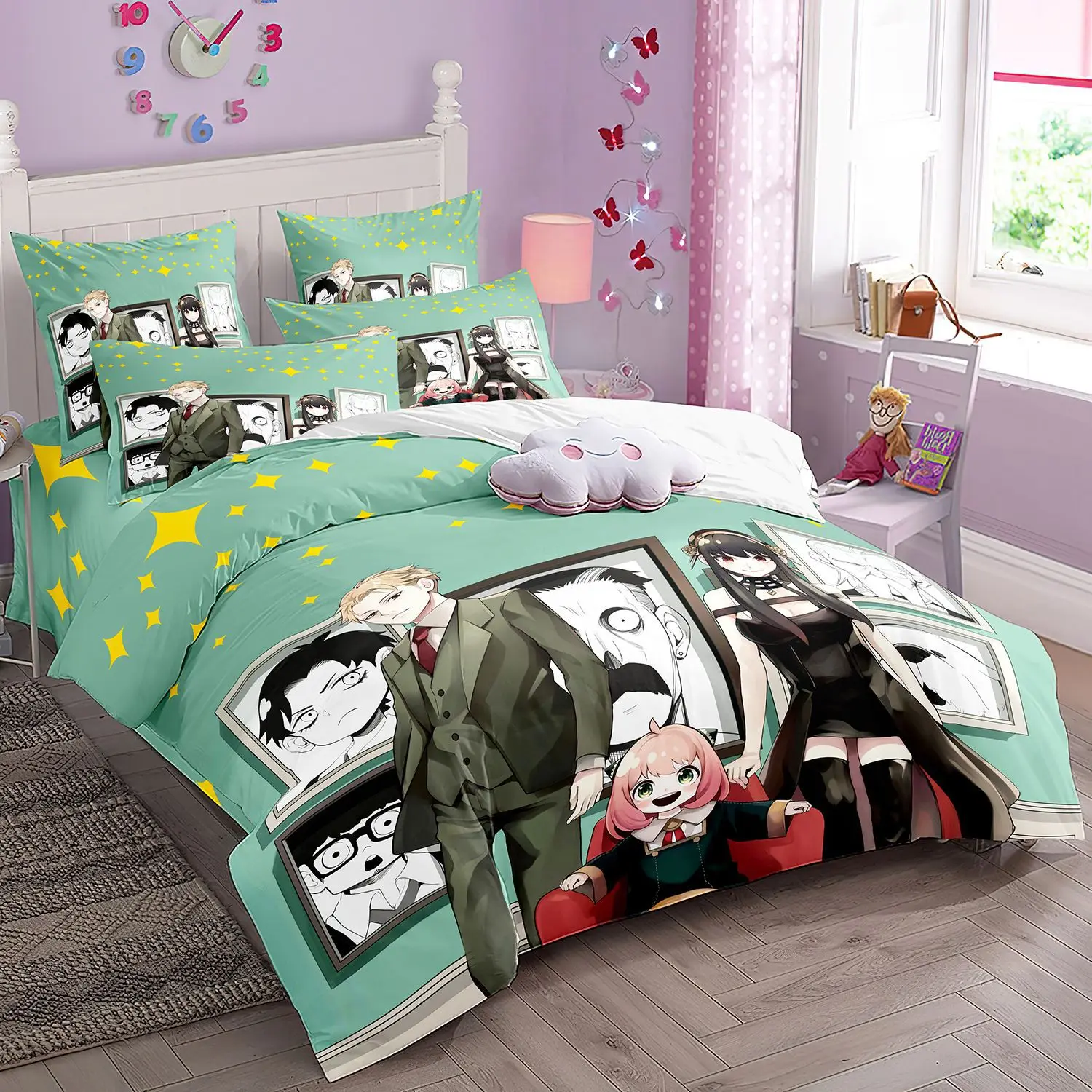 Kawaii Loid Forger أنيا غطاء لحاف مع سادات أنيمي الجاسوس X الأسرة طقم سرير الفتيات الصبي طفل مجموعة غطاء لحاف مجموعة