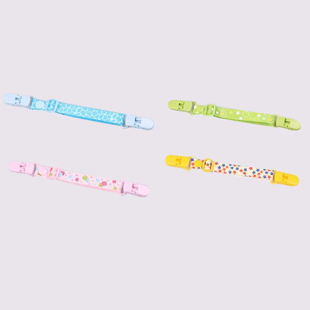 

4Pcs Baby Bib Clip Printed Pattern Adjustable Towel Holder Strong Texture Pacifier Clips for Baby Boys Girls Pacifier Clips