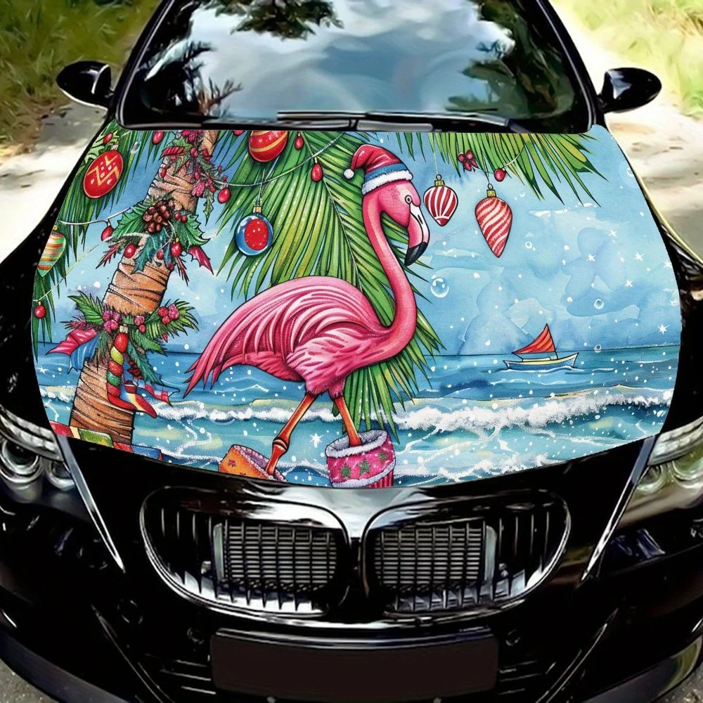 

Coastal Flamingo Car Hood Sticker PVC Self Waterproof Stick, Striking Auto Exterior Accessories Decor Protect Gift for Car Lover