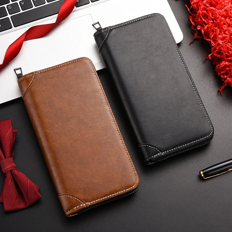 

New Men's PU Leather Long Wallet Large Capacity Phone Bags Multi Card Business Clutch Bags Male Travel Zipper Coin Purses