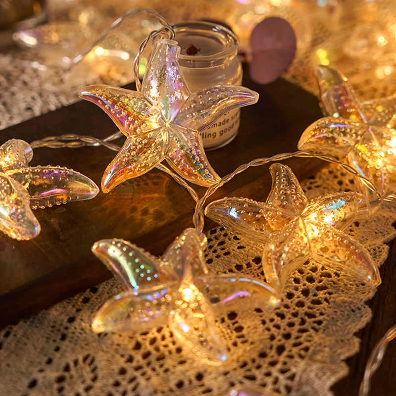 LED Beach Shell Light String Starfish Light String, 20 LED 9.84ft String Lights USB Powered Waterproof Cute Atmosphere Lights