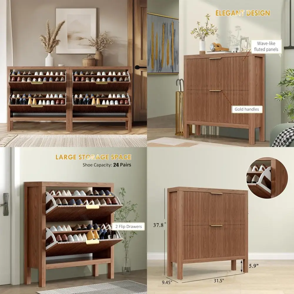 Large Capacity Wooden Shoe Storage Cabinet, Slim and Narrow Design for Freestanding Use, Ideal for Hidden Shoe Rack Solutions