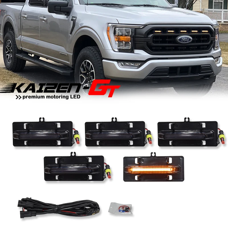 

5PCS Amber / White / Red LED Car Front Grille Light assemblies w/ Wiring Harness Kit For Ford F150 XL/XLT/XLT Sport 2021-2023