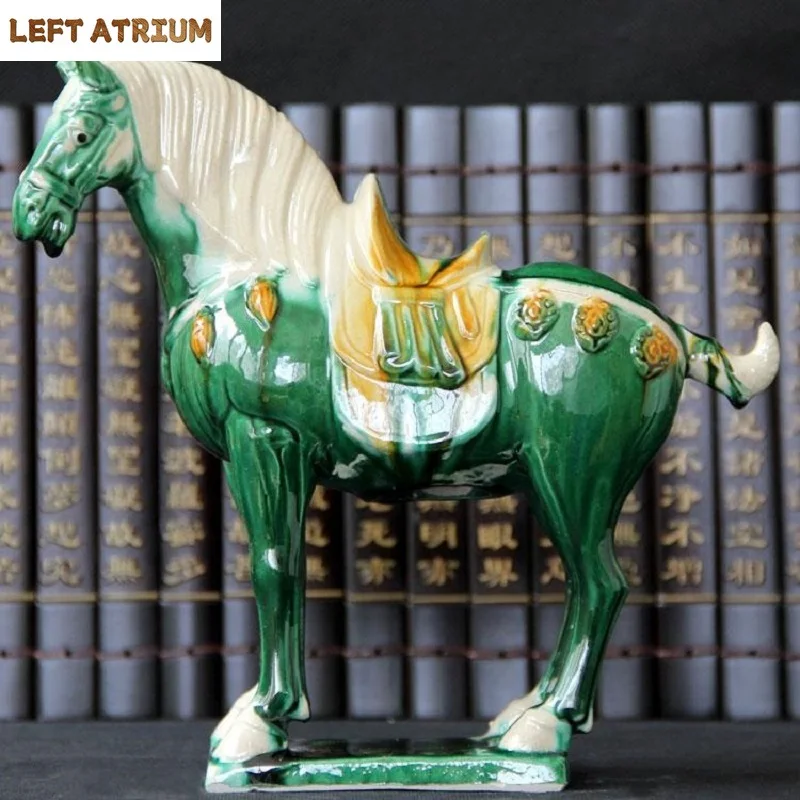 Tang Sancai Blue Glazed War Horse Ancient Porcelain Unearthed in Imitation Museum Antique Horse Decoration
