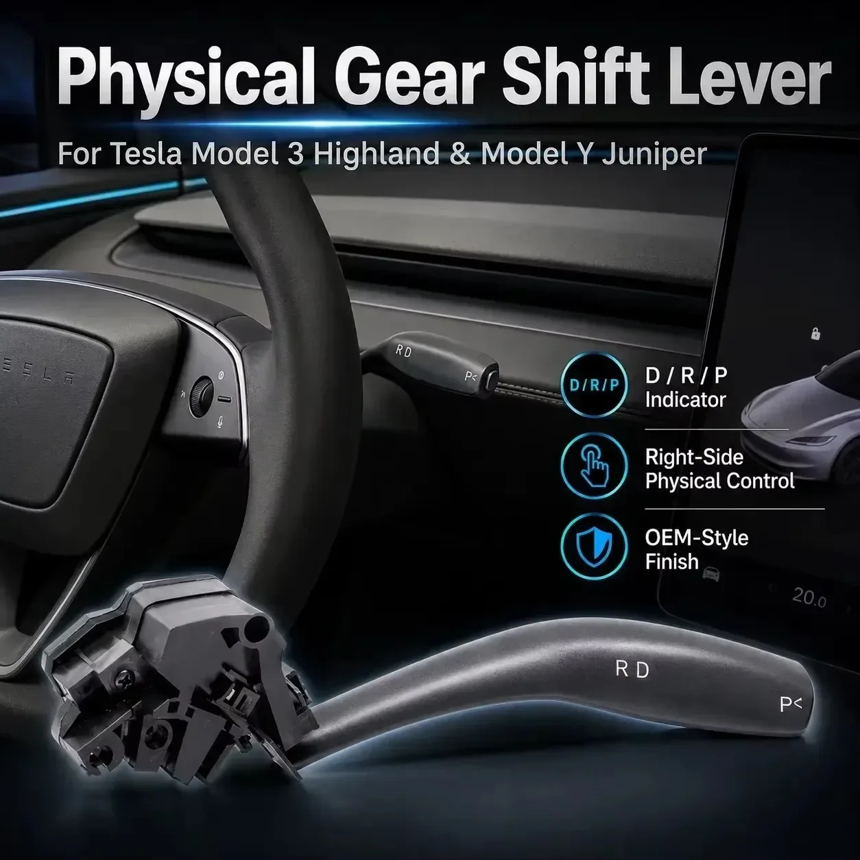For Tesla Model 3 Highland Model Y Juniper Right Gear Shift Stalk Physical Shifter DPR Indicator Replacement Upgrade Kit Amagi
