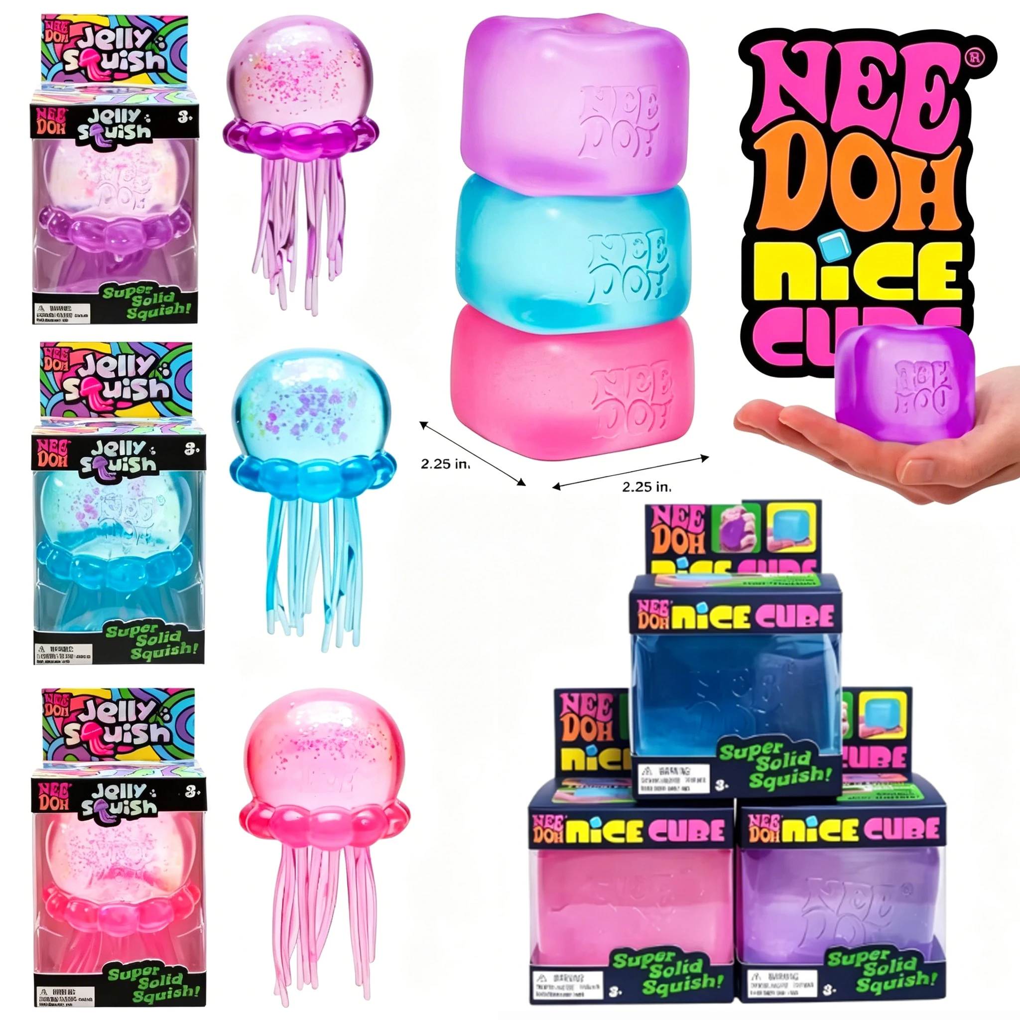 @Trending Nee Doh Jellyfish & Cube Squish Toy, Soft Jelly Squeeze Stress Relief Fidget Toy, Sensory NeeDoh for Kids & Adults