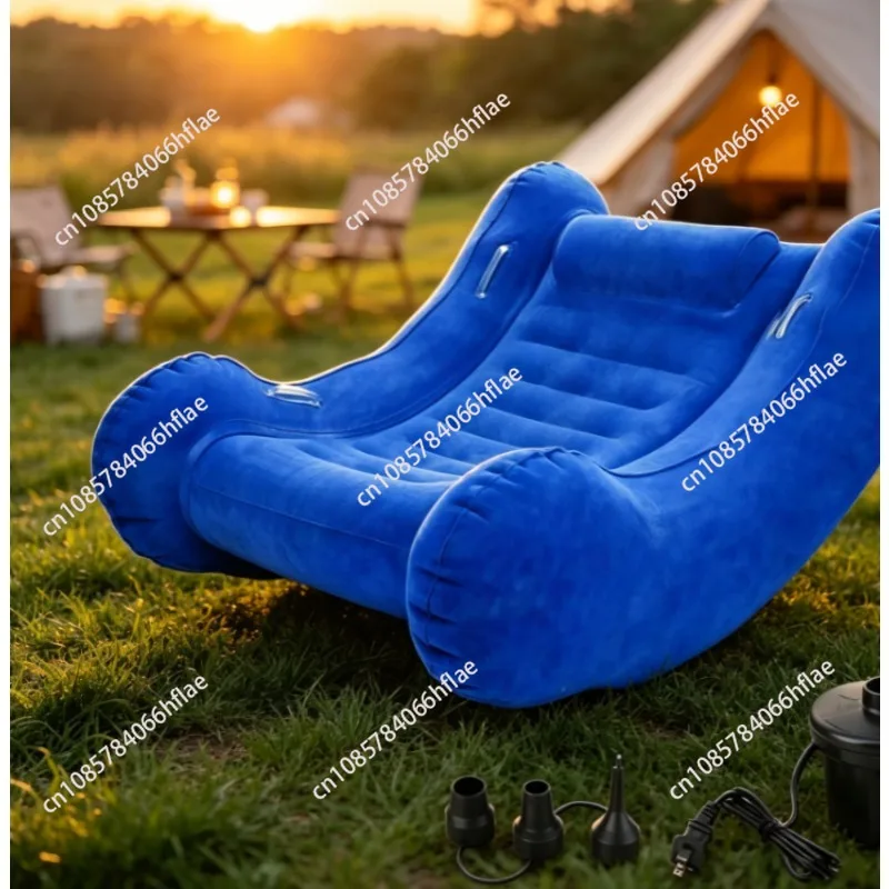 Inflatable Rocking Chair ,Portable Flocked Air Sofa with Electric Pump for Indoor/Outdoor