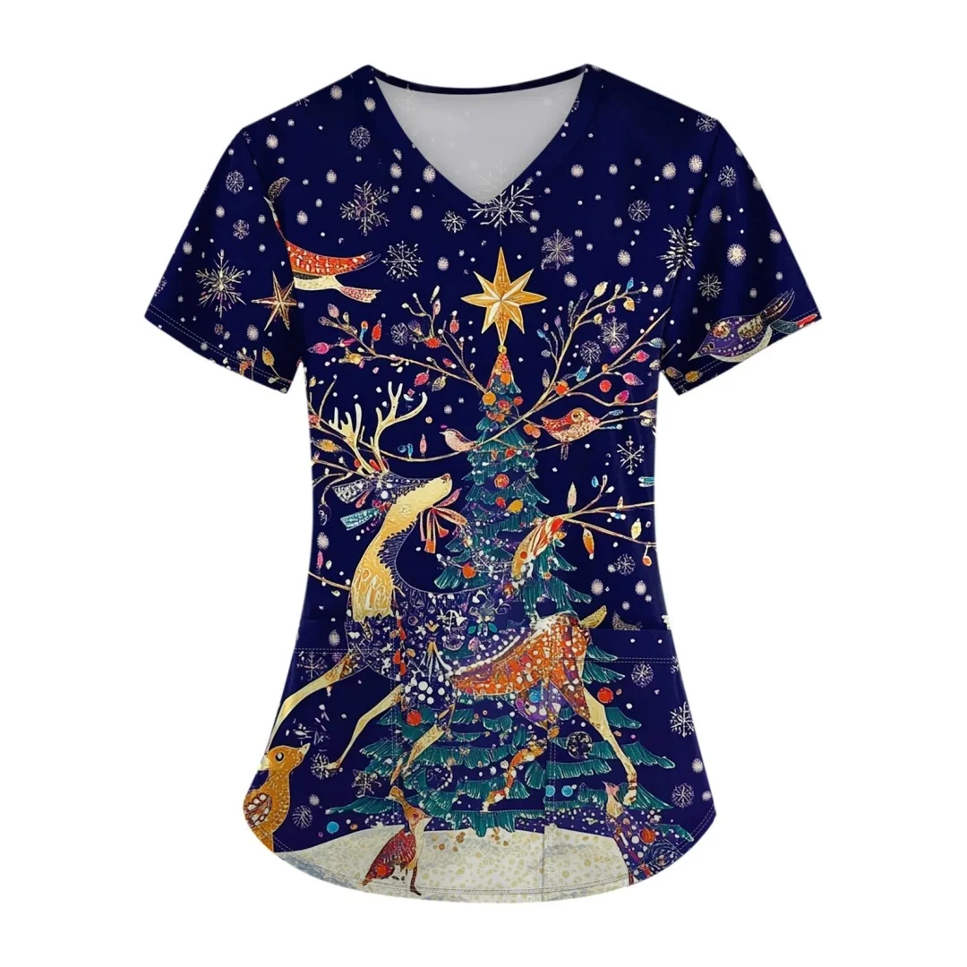 Feliz natal uniforme clínico feminino impressão farmácia workwear enfermeira uniforme hospital médico cirurgia dentária oral esfrega roupas
