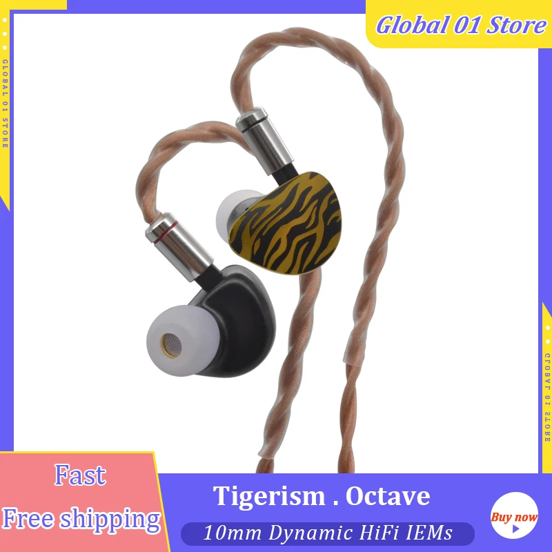 Tigerism Octave 1DD IEM 10mm Dynamic Drive HiFi  In Ear Earphone Metal Cavity Monitor Earbuds With 2 Pin 0.78 Pure Copper Cable