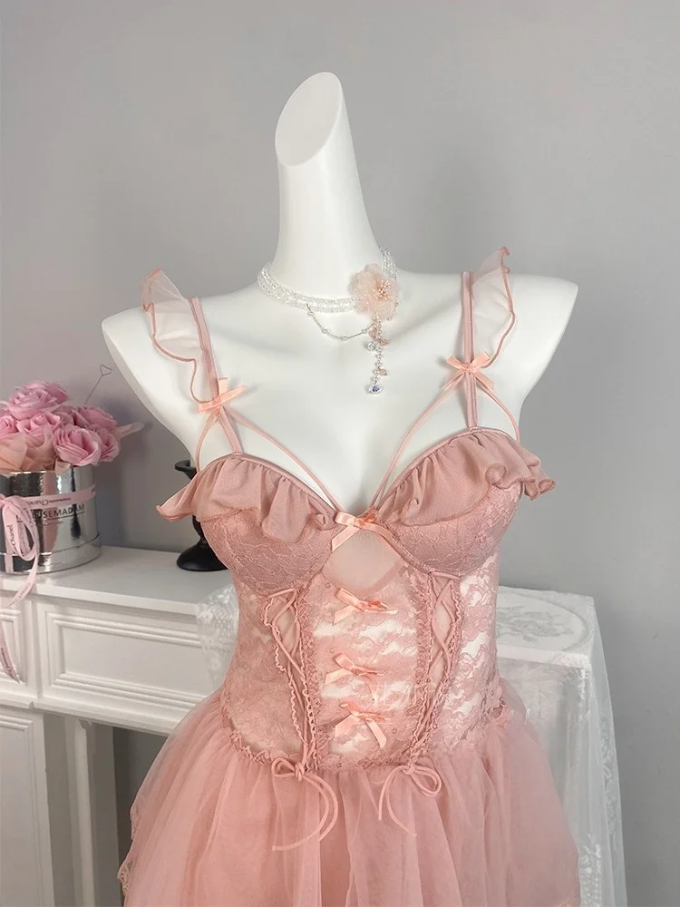 

Sexy Floral plus Size Spwear with Chest Pad Women's Nightgown Sweet Sle V-Ne Strap Design Pure Desire Summer Feel