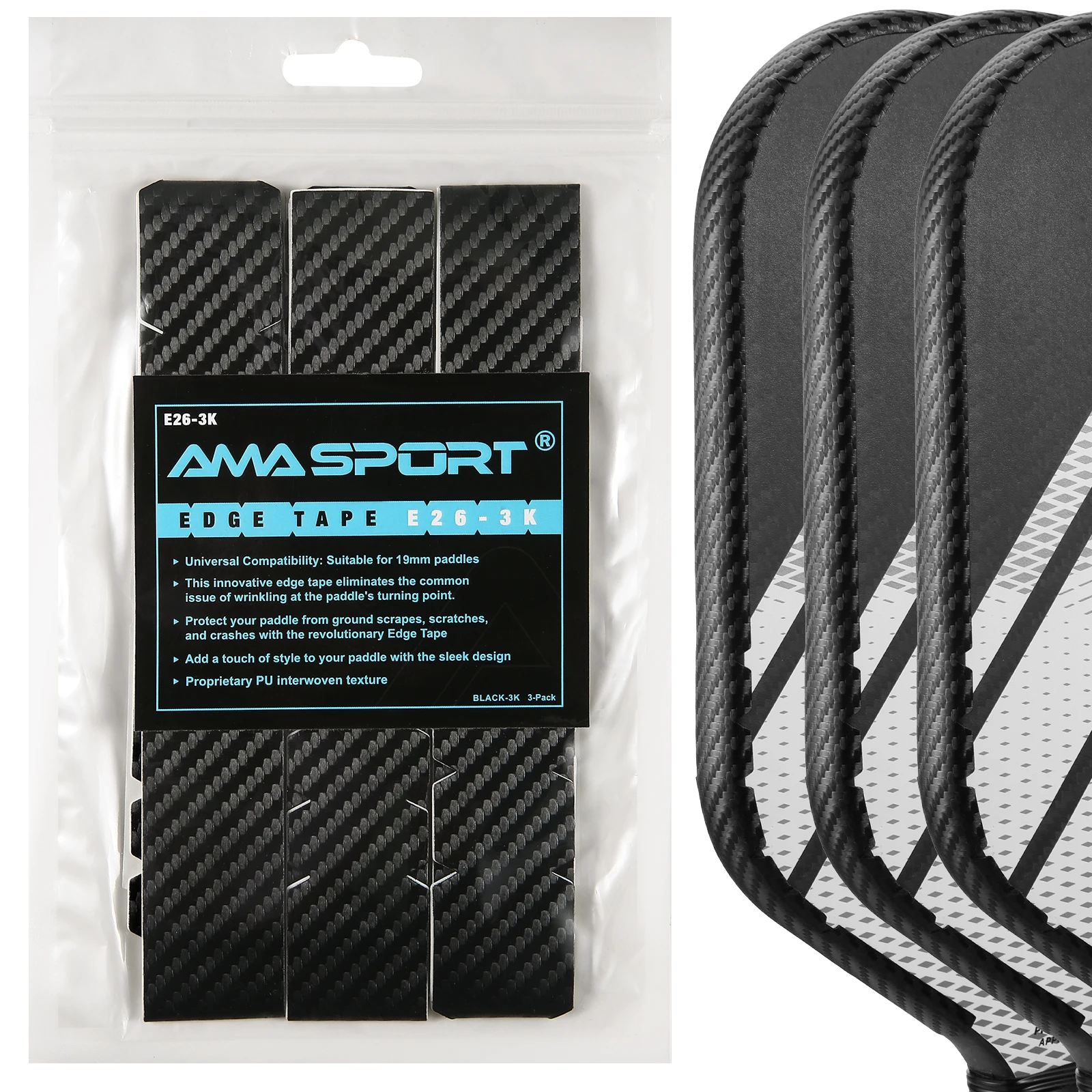 

AMASPORT 3 шт. защитная лента для весла Pickleball подходит для идеально изогнутых краев, улучшенный комфорт и производительность, аксессуары для Pickleball