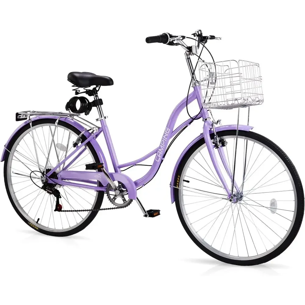 

24/26 Inch Women's Beach Cruiser Bike with High-Carbon Steel Frame, Adjustable Seat, and Premium Derailleur