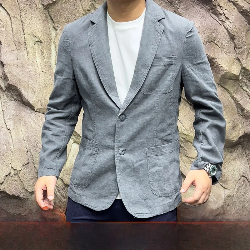 

Молодой мужской повседневный приталенный льняной костюм Jaet, весна-лето, тонкая подставка, деловая повседневная одежда, длинный све, два пуговицы