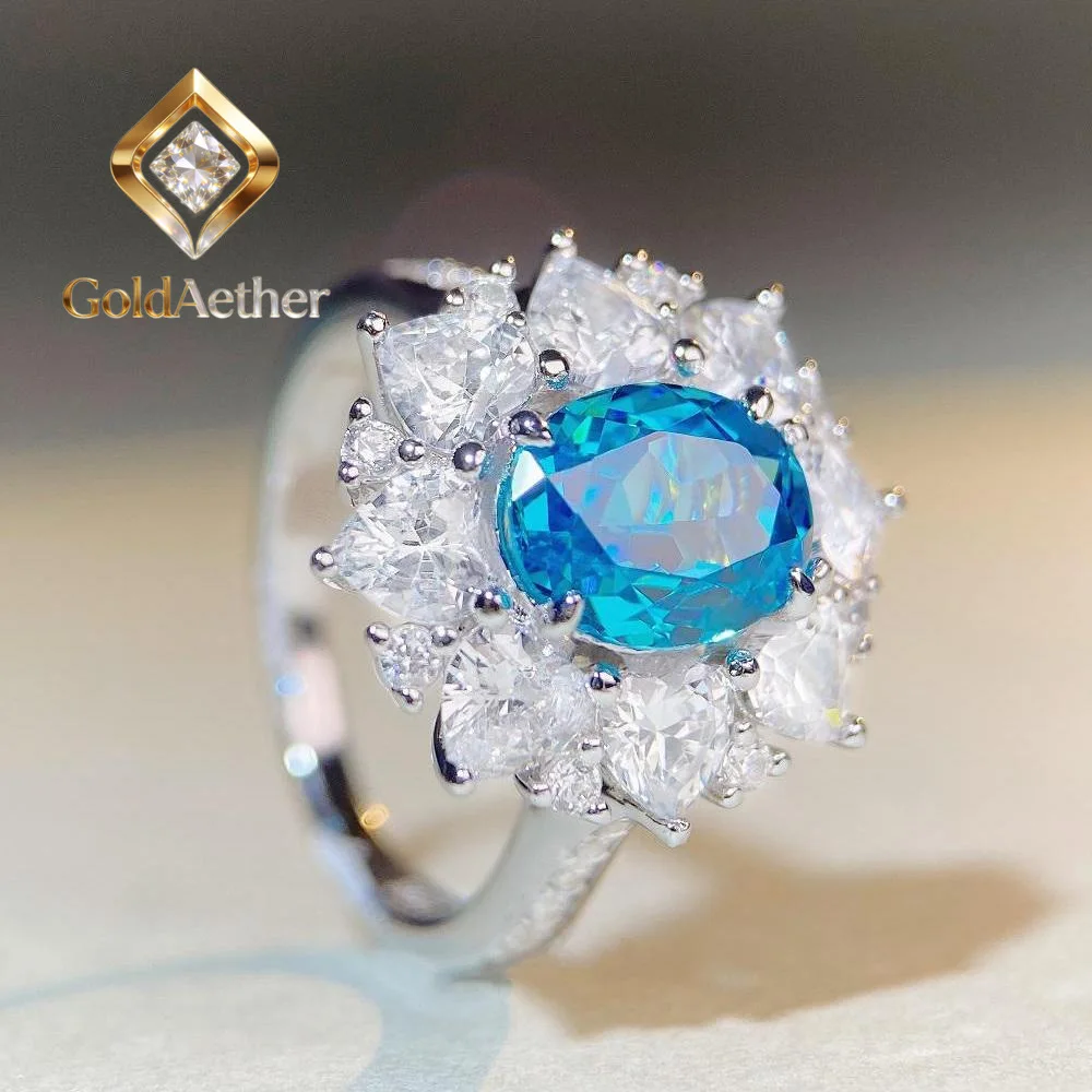 

Кольцо GoldAether Luxury из цельной платины PT950 с аквамарином, полностью инкрустированное бриллиантами и муассанитами, для женщин