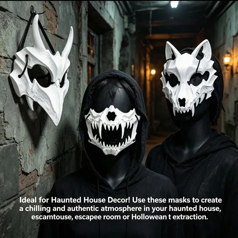 Dragon Tiger Wolf Skull Deadpool Half Face Mask Halloween Fierce Animal Horror Costume Role Play Prop