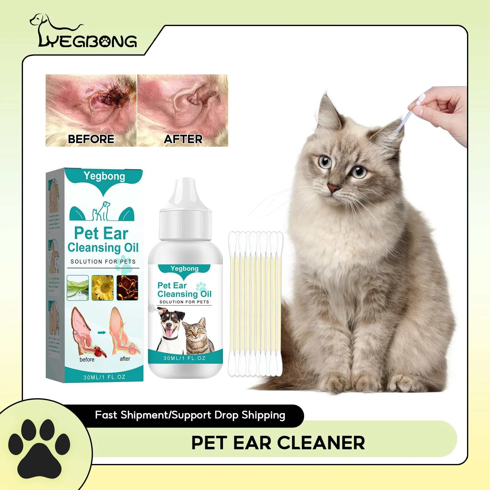 

Pet Ear Cleaner Puppy Ears Mite Removal Dog Cat Clean Earwax Deodorant Infection Control Prevent Itching Soothing Dog Ear Drops