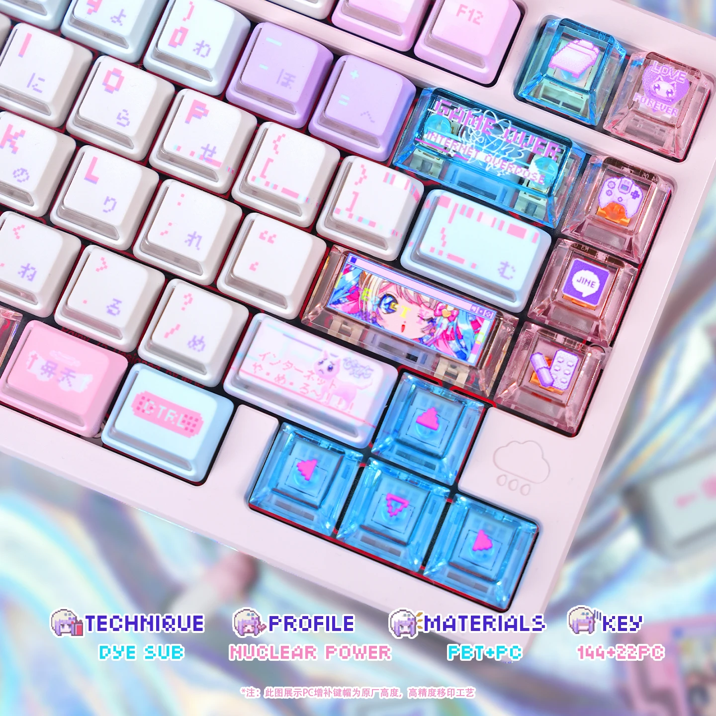 Needy Girl Overdose Game Keycaps Cherry Profile PBT+PC Side Engraved Translucent Pink Anime Key Caps for Mechanical Keyboard