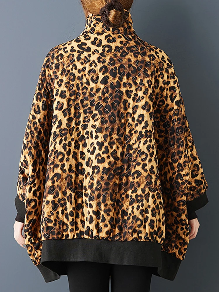 綿オーバーサイズヴィンテージヒョウ柄アウターウェア女性用コート新作長袖カジュアルルーズジャケットコート衣料品秋春2025